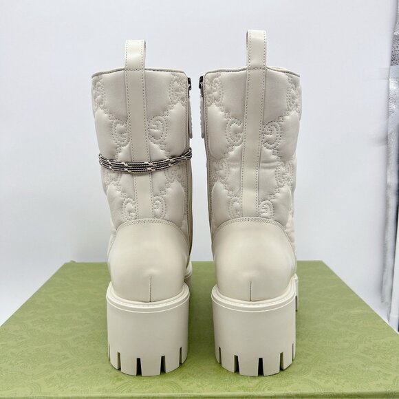 Gucci Marmont GG Interlock Embossed Lace Up Boots White Leather Platform EU 41 - Picture 7 of 13